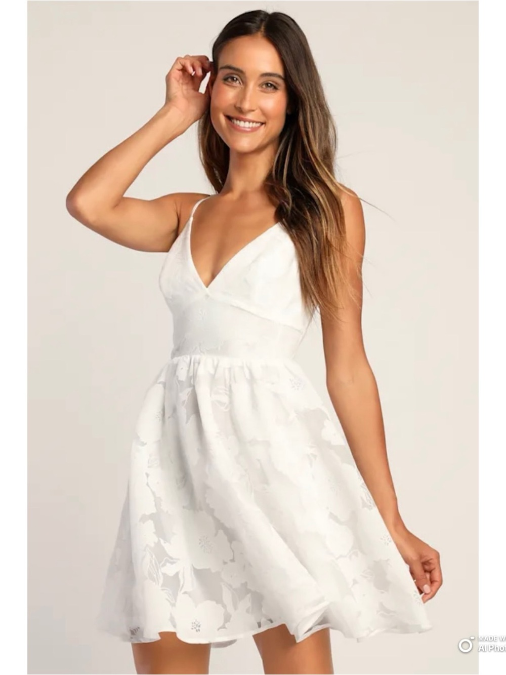 Lulus Large Floral Feelings White Floral Jacquard Babydoll Mini Dress NWT Party